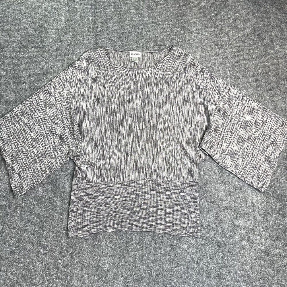 Chicos Sweater Size 2 Large Gray 3/4 Dolman Sleeve Metallic Thread Accent - Picture 3 of 5
